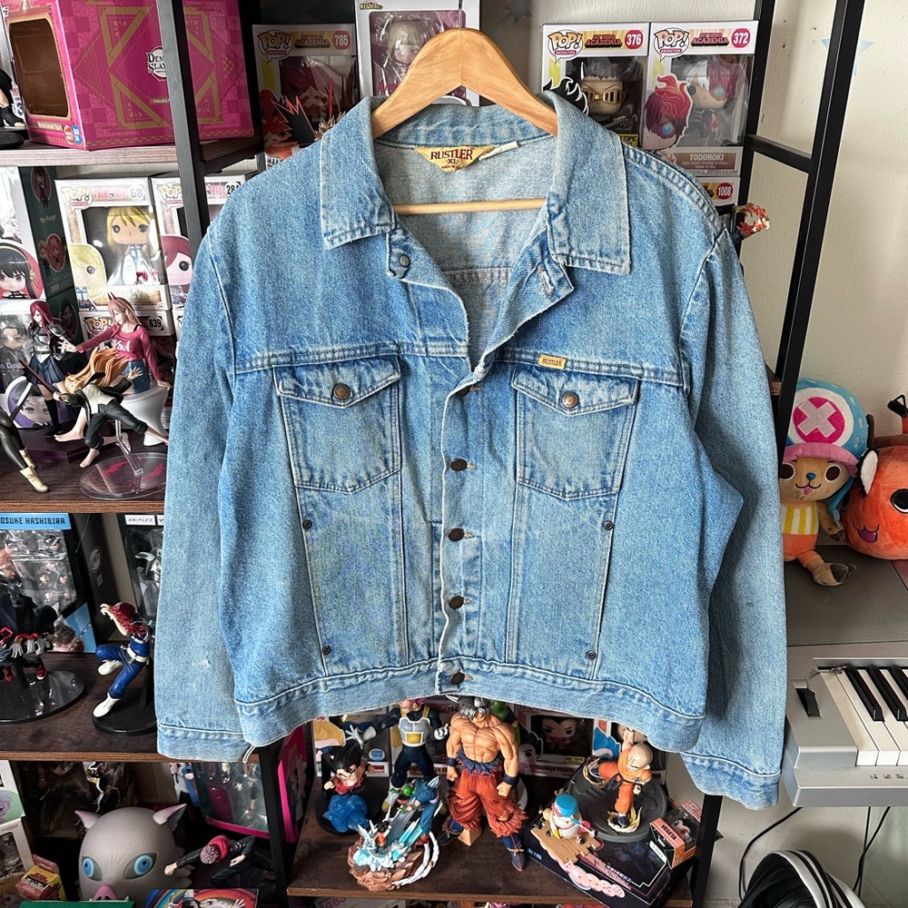 Vintage Rustler Light Wash Denim Trucker Jacket Made In USA Men’s XL Blue